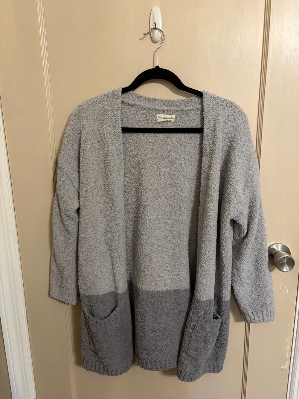 Thread & Supply Two-Tone Gray Open-Front Cardigan